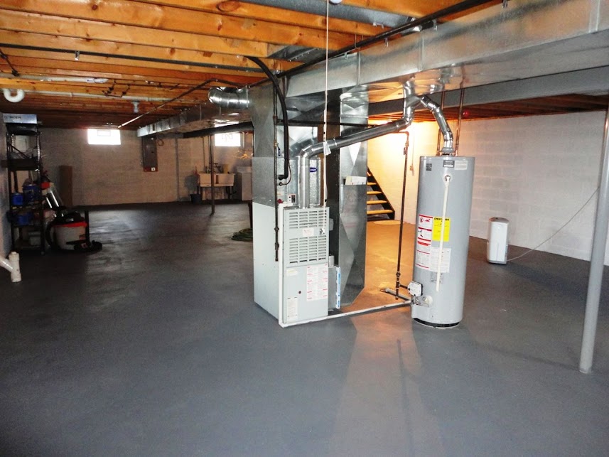 basement with water heater